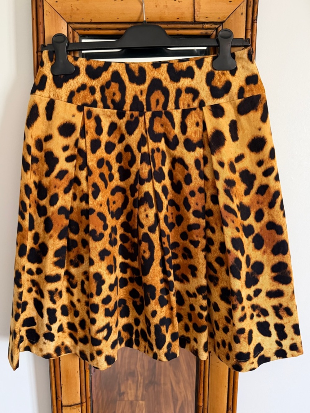🐆 Escada leopard jaguar cheetah print cotton skirt pleated 36